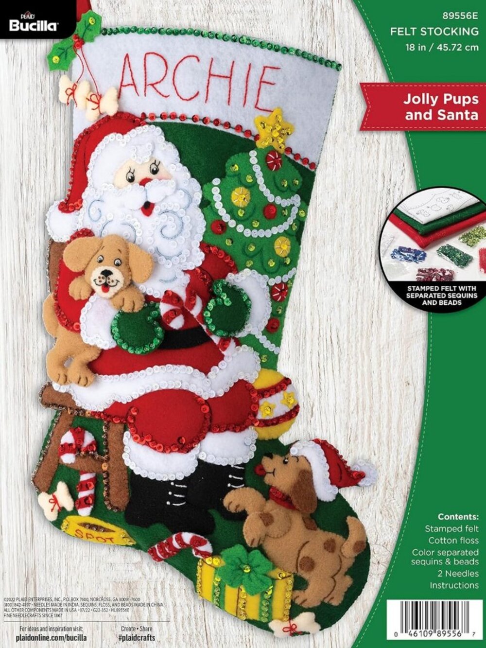 DIY Felt Stocking Kit - Jolly Pups Santa Design, Perfect for Holiday Crafts